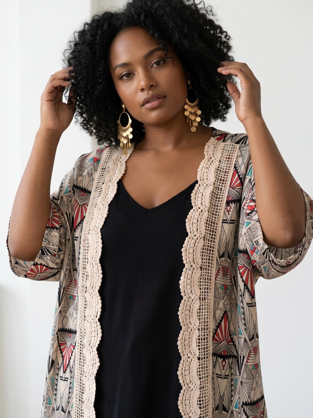 Xhilaration Pink & Black Geometric Print Kimono